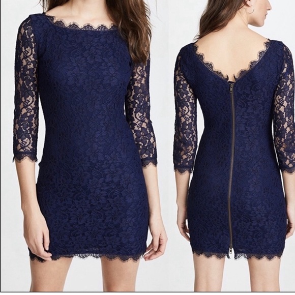Diane Von Furstenberg Dresses & Skirts - Diane Von Furstenberg Navy Blue Zarita Lace Dress EUC size 0
